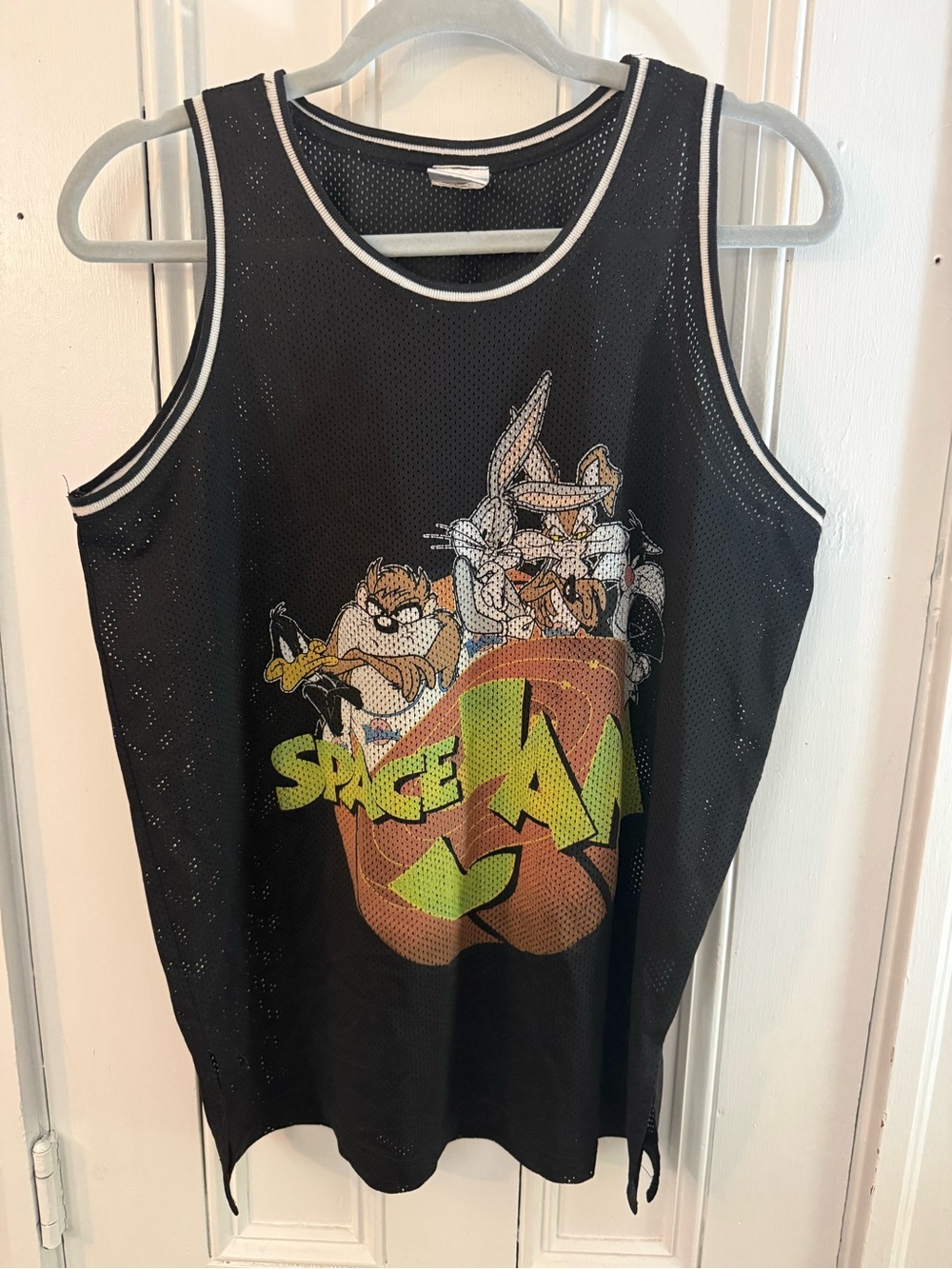 Vintage Space Jam Graphic Black Mesh Tank Top - Looney Tunes Size Mens Small